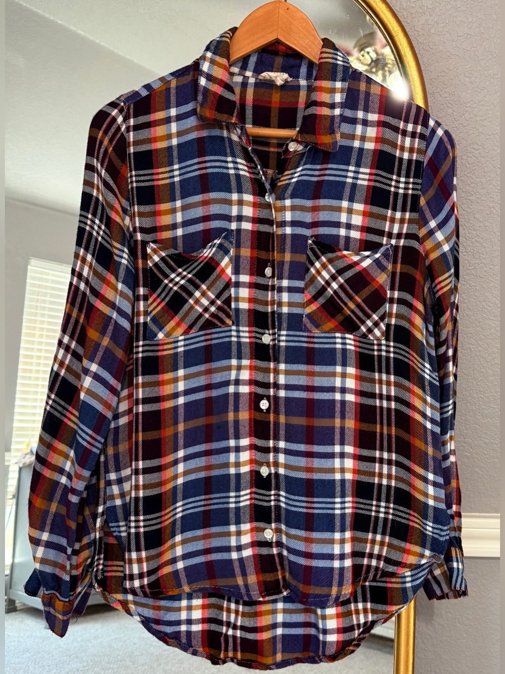 Harper Heritage Womens Plaid Shirt Long Sleeve Button-Down Roll Tab Sleeve Sz S